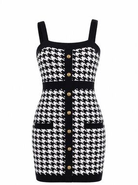 Coco And Shay Black White Houndstooth Knit Button Front Dress Large